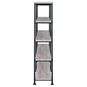 English Elm Grey Industrial Driftwood & Black Double-Wide Bookcase – 4-Tier Rustic Shelves, Metal Pipe Frame, 44 lb Capacity Each B062P153782