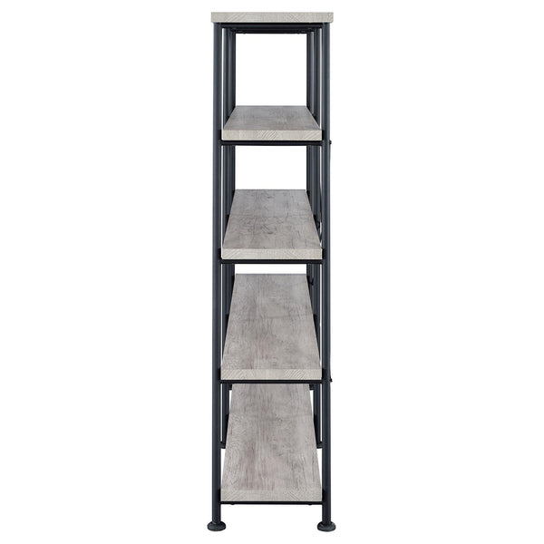 English Elm Grey Industrial Driftwood & Black Double-Wide Bookcase – 4-Tier Rustic Shelves, Metal Pipe Frame, 44 lb Capacity Each B062P153782