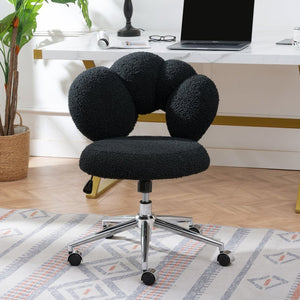 English Elm 360°swivel Teddy Fabric Home Office Chair with Ergonomic Arc Back and Adjustable Seat Black W680P143502