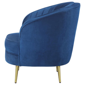 English Elm Blue Velvet Channel Tufted Chair with Gold Legs — Semi-Clamshell Back, Plush Wedge Seat for Glam Rooms B062P153756