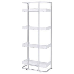 English Elm Glossy White High Gloss & Chrome 4-Shelf Open Back Bookcase, Modern Storage Display, 67.5"H B062P153766