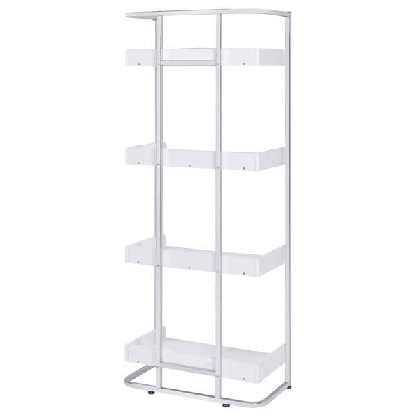 English Elm Glossy White High Gloss & Chrome 4-Shelf Open Back Bookcase, Modern Storage Display, 67.5"H B062P153766