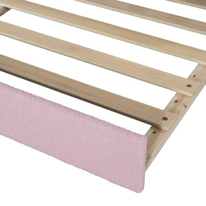 English Elm Full Upholstered Daybed with Trundle, Teddy Fleece Comfort, Bluetooth Speakers & Storage Arms for Cozy Sleepovers Pink SF000108AAH