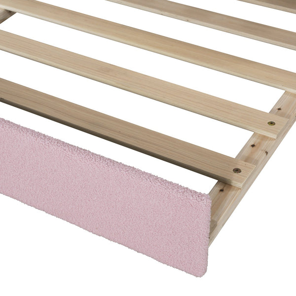 English Elm Full Upholstered Daybed with Trundle, Teddy Fleece Comfort, Bluetooth Speakers & Storage Arms for Cozy Sleepovers Pink SF000108AAH