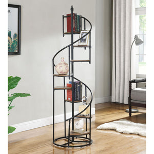 English Elm Rustic Spiral 8-Shelf Staircase Bookcase with Heavy-Gauge Steel Frame and Scratch-Resistant Veneer Brown B062P153770