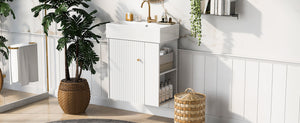 English Elm 21.6inch Modern Floating Bathroom Vanity with Ceramic Basin, Wave Door, Rose Gold Handle, Right Side Storage and Soft-Close Design WF318757AAK
