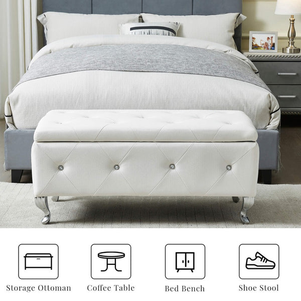 English Elm Upholstered Faux Leather Storage Bench Tufted Glam Footrest for Bedroom or Entryway W2268P146682