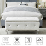 Hearth and Haven Upholstered Storage Ottoman Bench For Bedroom End Of Bed Faux Leather Rectangular Storage Benches Footrest with Crystal Buttons For Living Room Entryway (White) W2268P146682