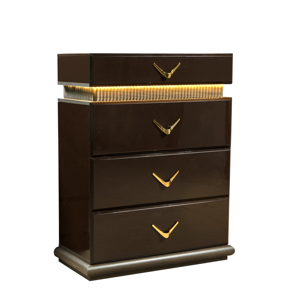 English Elm Modern 5-Drawer Chest With Integrated Led Lighting In Warm Brown – Stylish & Functional Storage Solution B009P155283