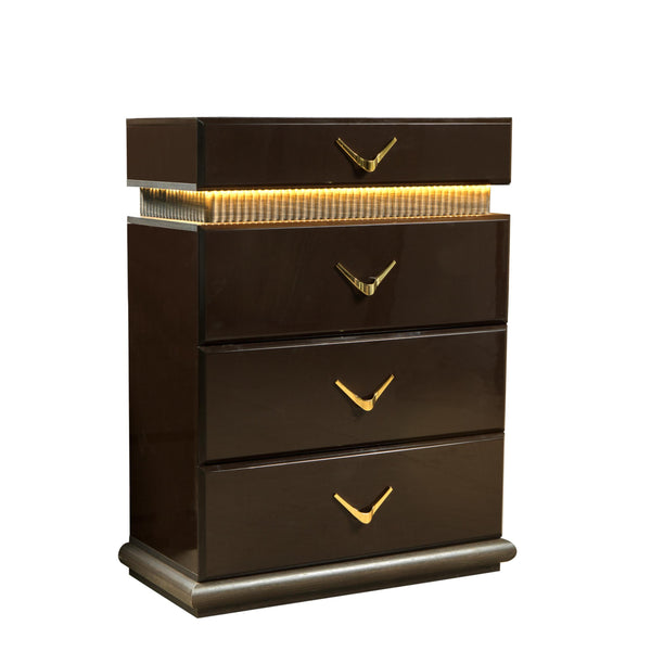 English Elm Modern Queen 5-Piece Bedroom Set With Led Accents, Stylish Storage & Warm Brown Wood Finish B009S01311