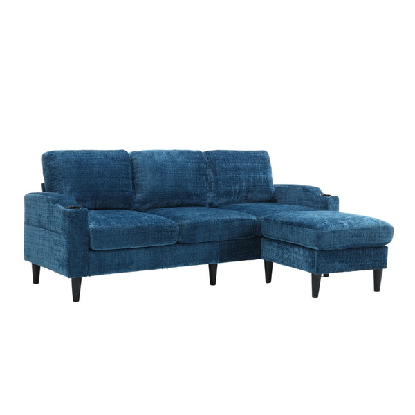 English Elm United We Win Chenille Sectional Sofa with Storage Ottoman and Dual Cup Holders Teal W1568142739
