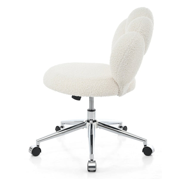 English Elm 360°swivel Teddy Fabric Home Office Chair with Ergonomic Arc Back and Adjustable Seat White W680P143486