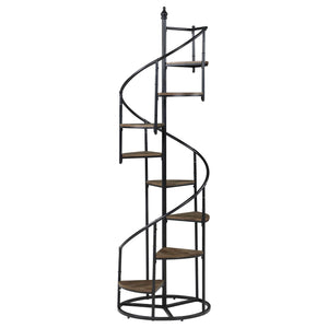 English Elm Rustic Spiral 8-Shelf Staircase Bookcase with Heavy-Gauge Steel Frame and Scratch-Resistant Veneer Brown B062P153770