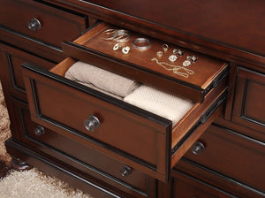 English Elm Classic Cumberland 7-Drawer Dresser in Brown Cherry Birch Veneer with Hidden Drawer & Bun Feet, 65" B011P155250