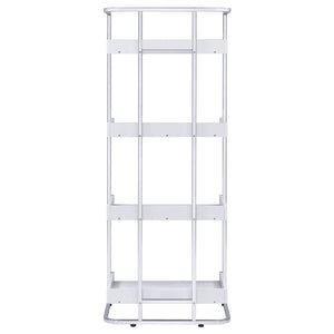 English Elm Glossy White High Gloss & Chrome 4-Shelf Open Back Bookcase, Modern Storage Display, 67.5"H B062P153766