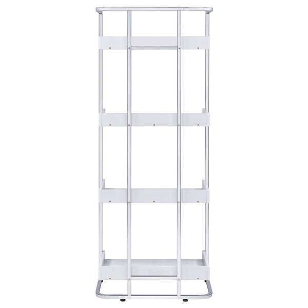 English Elm Glossy White High Gloss & Chrome 4-Shelf Open Back Bookcase, Modern Storage Display, 67.5"H B062P153766