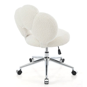 English Elm 360°swivel Teddy Fabric Home Office Chair with Ergonomic Arc Back and Adjustable Seat White W680P143486