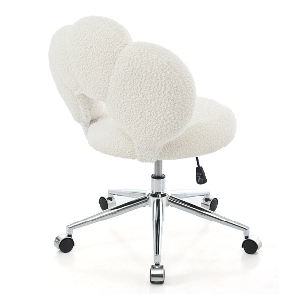 English Elm 360°swivel Teddy Fabric Home Office Chair with Ergonomic Arc Back and Adjustable Seat White W680P143486