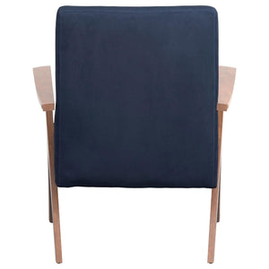 English Elm Dark Blue Vintage Mid-Century Accent Chair with Walnut Arms & Tapered Legs, Plush Upholstery B062P153760