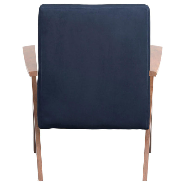 English Elm Dark Blue Vintage Mid-Century Accent Chair with Walnut Arms & Tapered Legs, Plush Upholstery B062P153760