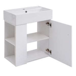 English Elm 21.6inch Modern Floating Bathroom Vanity with Ceramic Basin, Left-Side Storage, Soft-Close Door, Rose Gold Handle WF318758AAK