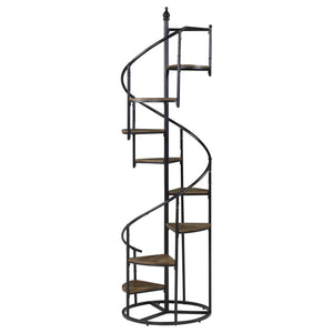 English Elm Rustic Spiral 8-Shelf Staircase Bookcase with Heavy-Gauge Steel Frame and Scratch-Resistant Veneer Brown B062P153770