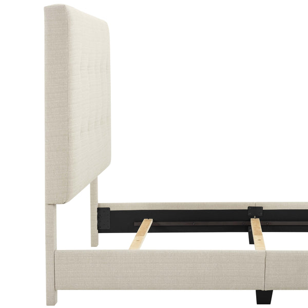 English Elm Bridgevine Bridger King Tufted Beige Upholstered Platform Bed – Modern Panel Design, Durable 100% Polyester, Easy Assembly (Box Spring Required) B108P391229