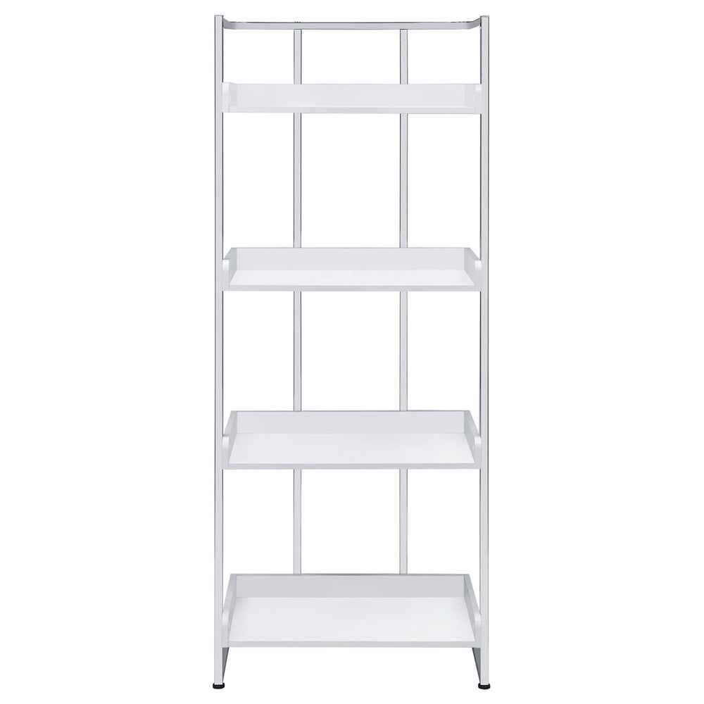 English Elm Glossy White High Gloss & Chrome 4-Shelf Open Back Bookcase, Modern Storage Display, 67.5"H B062P153766