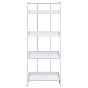 English Elm Glossy White High Gloss & Chrome 4-Shelf Open Back Bookcase, Modern Storage Display, 67.5"H B062P153766