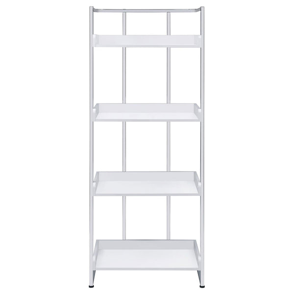 English Elm Glossy White High Gloss & Chrome 4-Shelf Open Back Bookcase, Modern Storage Display, 67.5"H B062P153766
