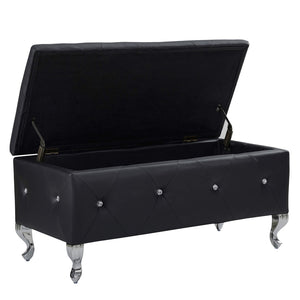 English Elm Tufted Velvet Storage Bench with Crystal Buttons for Bedroom Entryway Footrest W2268P146691