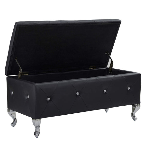 English Elm Tufted Velvet Storage Bench with Crystal Buttons for Bedroom Entryway Footrest W2268P146691
