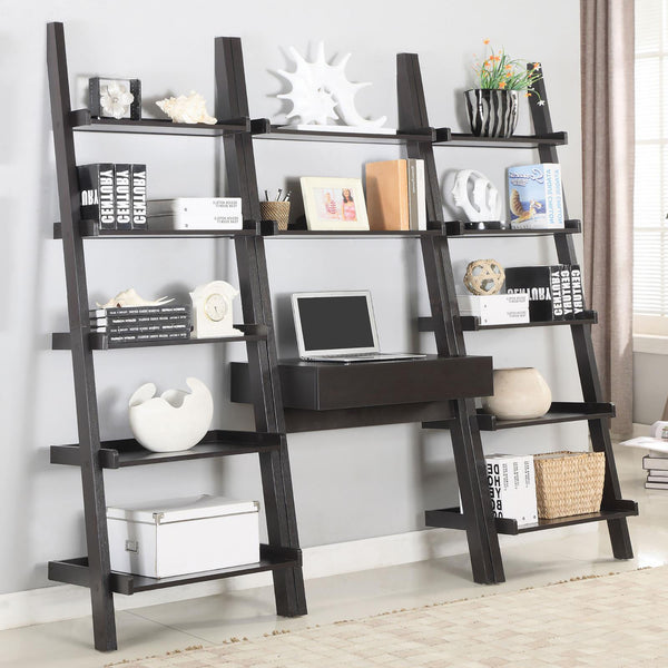 English Elm Cappuccino Leaning Ladder 5-Shelf Bookcase, Charming Rustic Home Decor, Sturdy 72" Tall Display Storage B062P153772