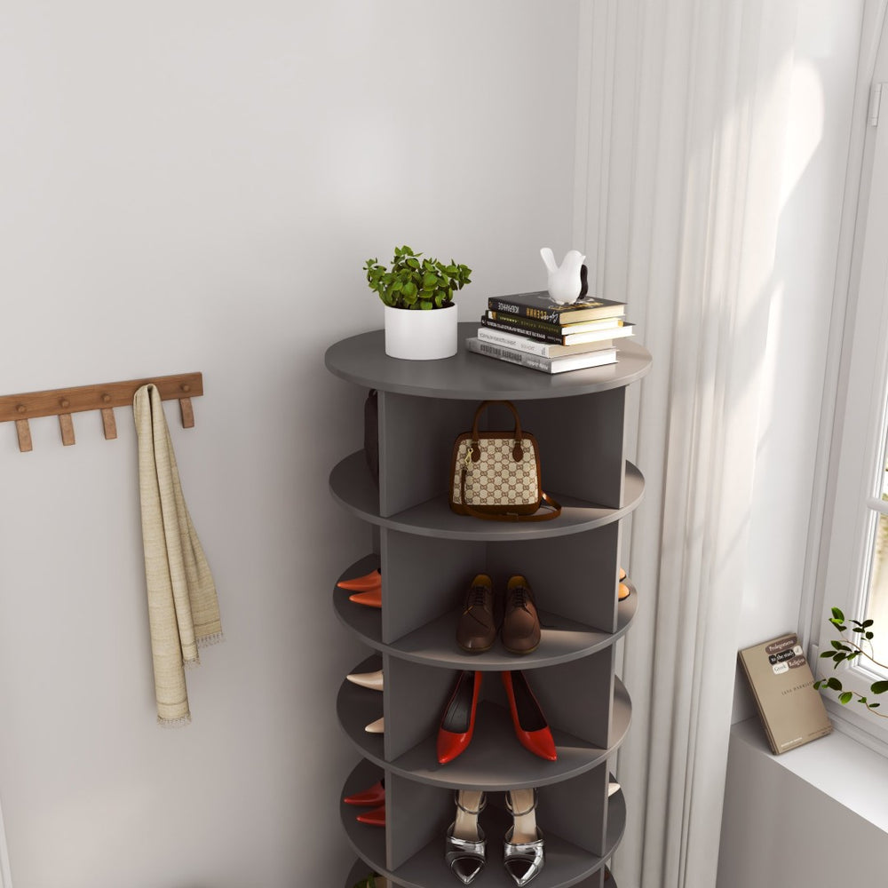 English Elm Grey Rotating Shoe Cabinet Six Tier Entryway Organizer Holds 24 Pairs Modern W1320140918