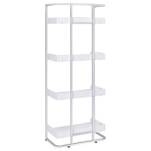 English Elm Glossy White High Gloss & Chrome 4-Shelf Open Back Bookcase, Modern Storage Display, 67.5"H B062P153766