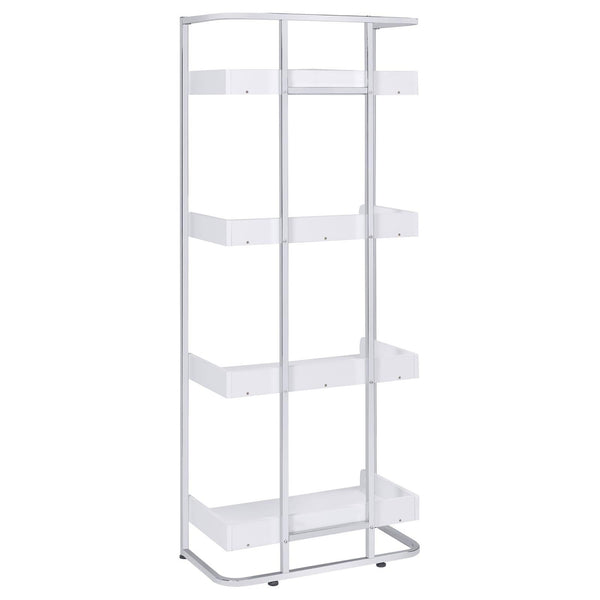 English Elm Glossy White High Gloss & Chrome 4-Shelf Open Back Bookcase, Modern Storage Display, 67.5"H B062P153766