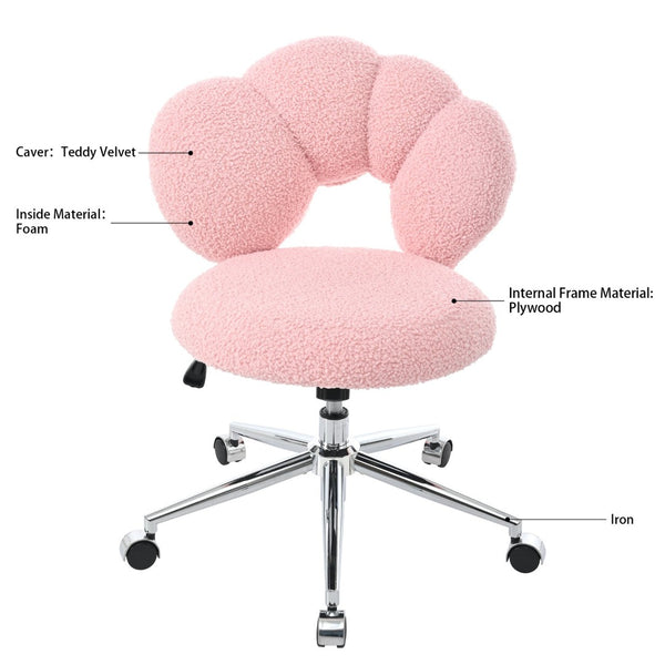 English Elm 360°swivel Teddy Fabric Home Office Chair with Ergonomic Arc Back and Adjustable Seat Pink W680P143449