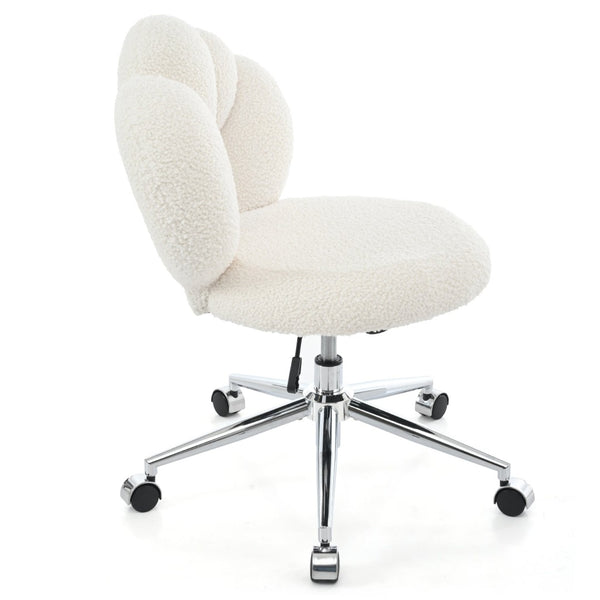 English Elm 360°swivel Teddy Fabric Home Office Chair with Ergonomic Arc Back and Adjustable Seat White W680P143486