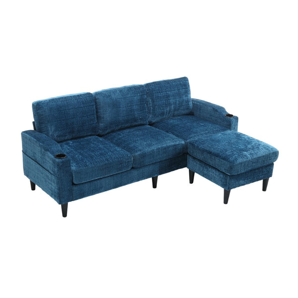 English Elm United We Win Chenille Sectional Sofa with Storage Ottoman and Dual Cup Holders Teal W1568142739
