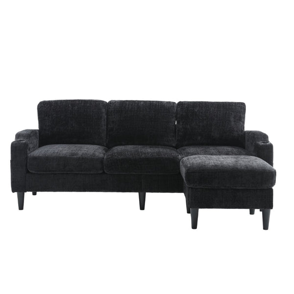 English Elm United We Win Chenille Sectional Sofa with Storage Ottoman and Dual Cup Holders W1568142742