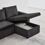 English Elm 114"Convertible Pull Out Sofa Bed With Storage Chaise Sofa Bed Corduroy Velvet Upholstery Dark Grey