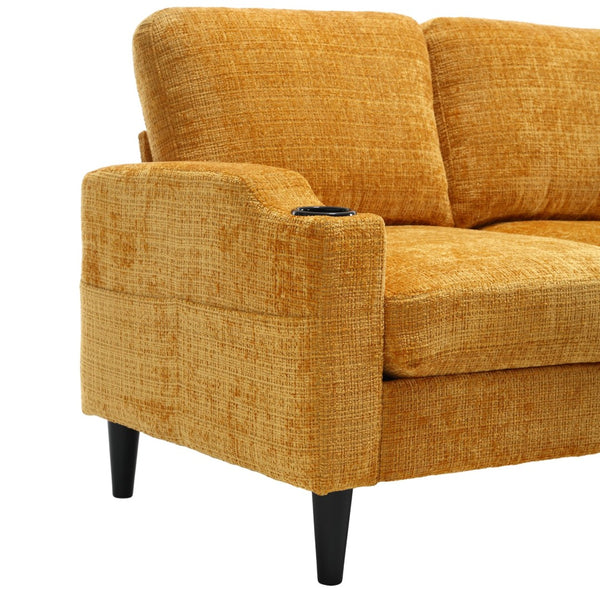 English Elm United We Win Chenille Three Seat Sectional Sofa with Storage Ottoman and Cup Holders Yellow W1568142737