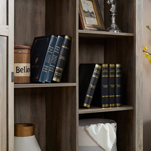 English Elm Tall Rustic Barn Door Storage Cabinet with Open & Hidden Shelves, Quality Hardware, Farmhouse Charm Gray Wash W2275P149117