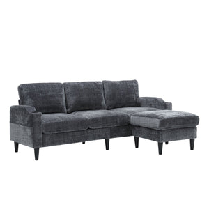 English Elm United We Win Chenille Three Seat Sectional Sofa with Storage Ottoman and Cup Holders Grey W1568142738