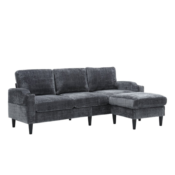 English Elm United We Win Chenille Three Seat Sectional Sofa with Storage Ottoman and Cup Holders Grey W1568142738