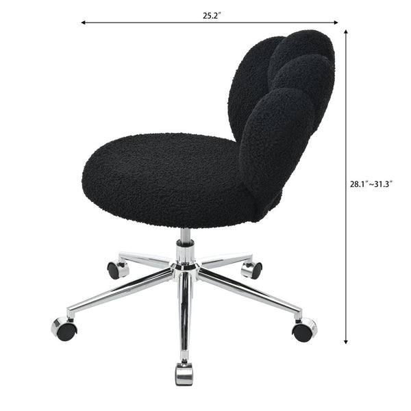 English Elm 360°swivel Teddy Fabric Home Office Chair with Ergonomic Arc Back and Adjustable Seat Black W680P143502