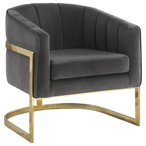 English Elm Dark Velvet Barrel Chair with Gold Floating Base, Tufted Charcoal Velvet Accent Seating for Living Rooms B062P153751