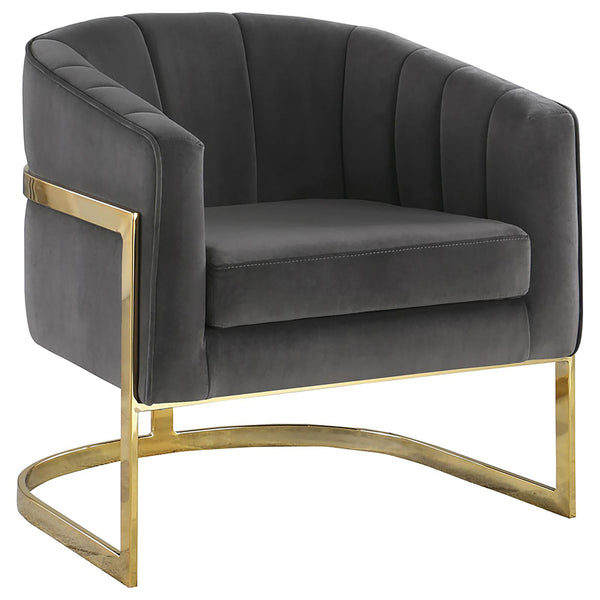 English Elm Dark Velvet Barrel Chair with Gold Floating Base, Tufted Charcoal Velvet Accent Seating for Living Rooms B062P153751
