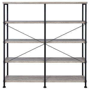 English Elm Grey Industrial Driftwood & Black Double-Wide Bookcase – 4-Tier Rustic Shelves, Metal Pipe Frame, 44 lb Capacity Each B062P153782