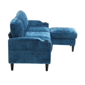 English Elm United We Win Chenille Sectional Sofa with Storage Ottoman and Dual Cup Holders Teal W1568142739